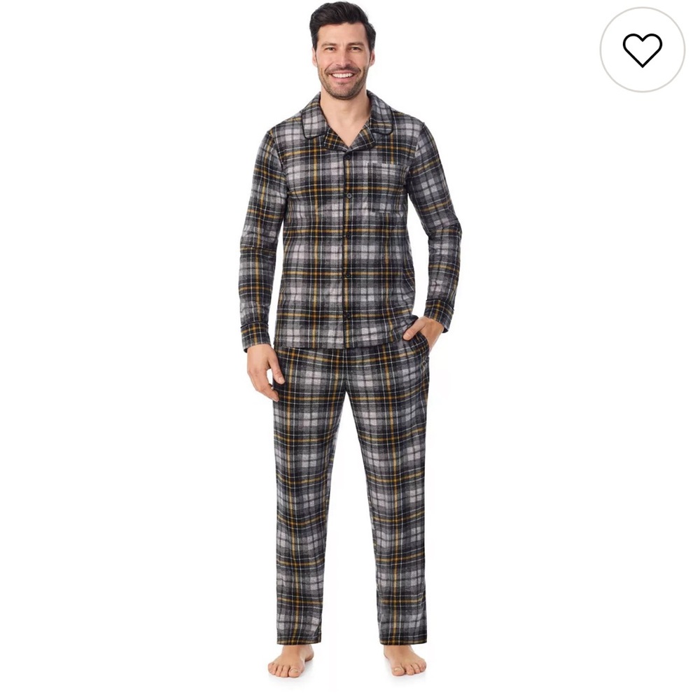 Mens S Cuddl Duds cozy lodge notch pajama set nwt pjs plaid button front